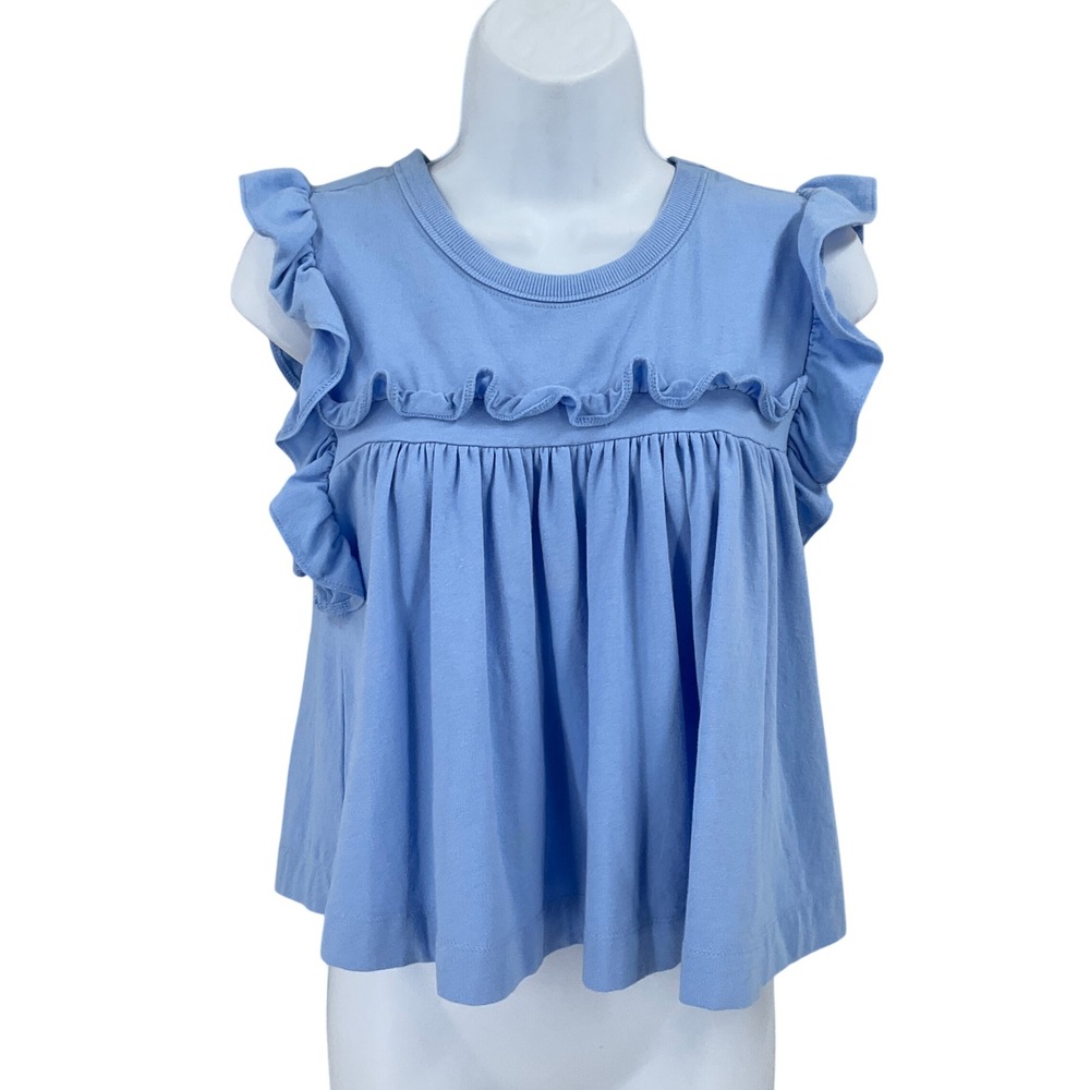 Maeve Babydoll Top Women XXS Blue Ruffle Sleeveless Knit Anthropologie Boho Y2K